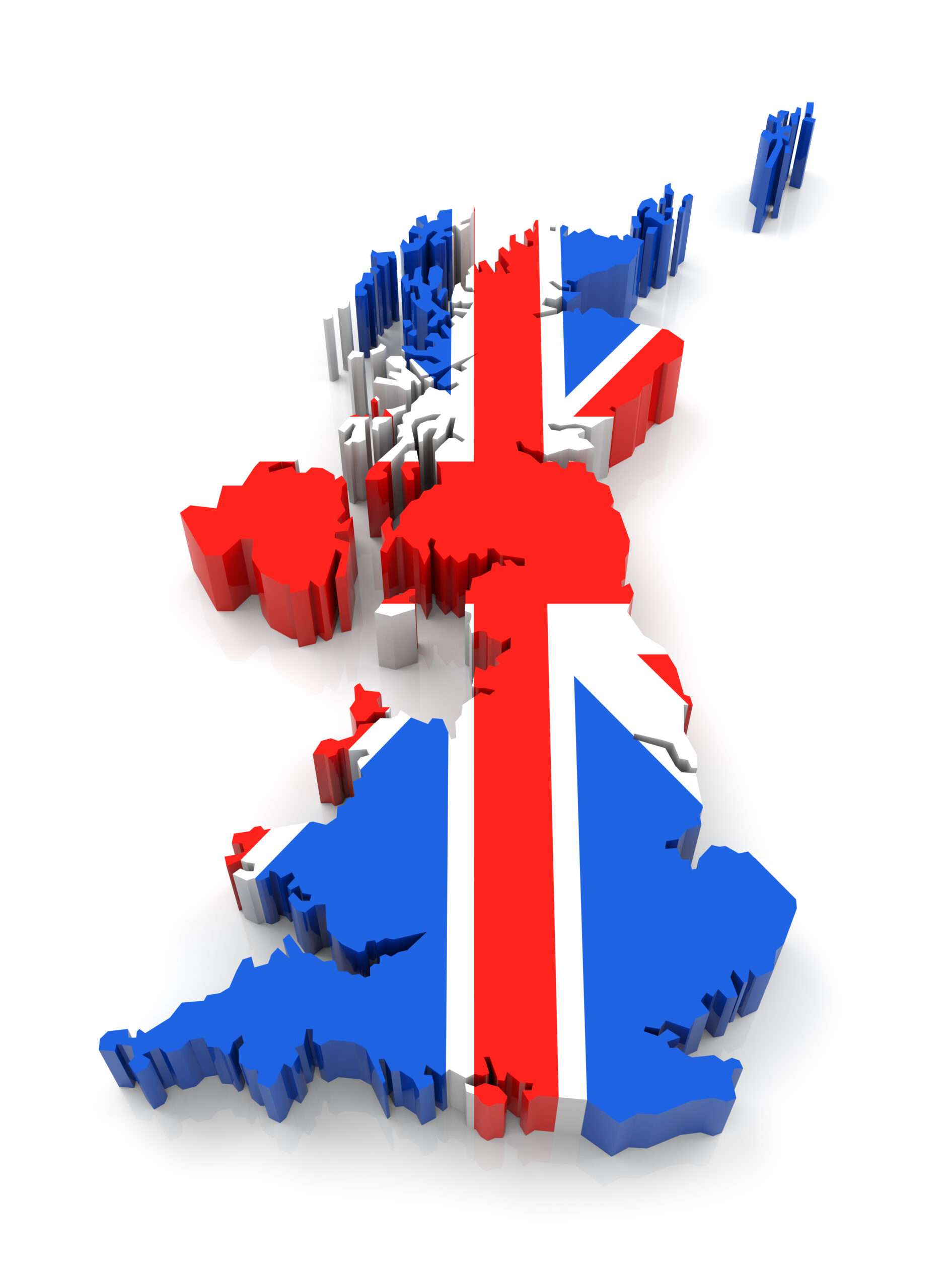 United Kingdom map with flag.